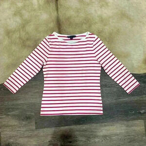 346 Brooks Brothers Pink White Striped Women's 3/4 Sleeve Shirt XS
